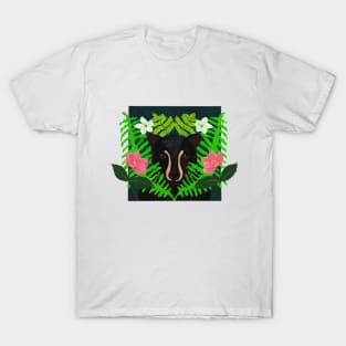 Black bear hiding in ferns and flowers T-Shirt